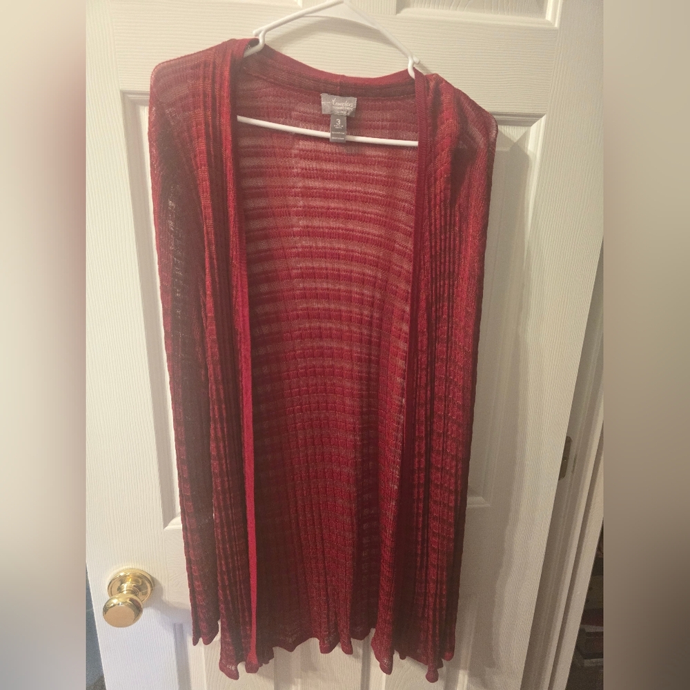 Open-Front Red Sheer Drape Cardigan